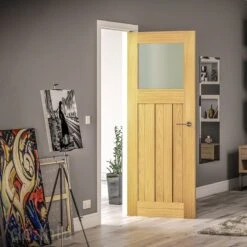 Deanta Cambridge Unfinished Oak Frosted Glaze Interior Door 1981 X 838 X 35mm- 35CAMBGUNX838