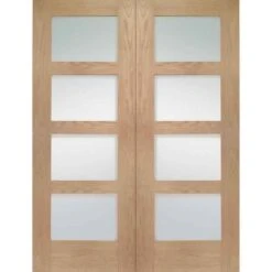 XL Joinery Shaker Internal Oak Rebated Door Pair With Clear Glass 1981 X 1067 X 40mm - GOPSHA4L42C