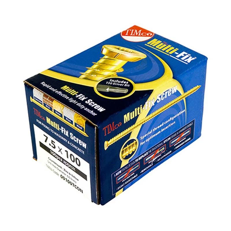 Timco Concrete Screws - TX - Flat Countersunk - Yellow Box 100pcs - 7.5 X 180 - 00180TCON 2 Timco Concrete Screws - TX - Flat Countersunk - Yellow Box 100pcs - 7.5 X 180 - 00180TCON - Image 2