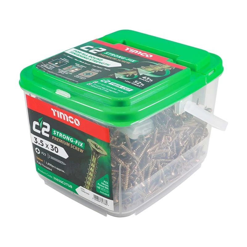 Timco C2 Strong-Fix Multi-Purpose Premium Screws - PZ - Double Countersunk - Yellow 1800pcs Tub - 3.5 X 30 - 35030C2TUB 2 Timco C2 Strong-Fix Multi-Purpose Premium Screws - PZ - Double Countersunk - Yellow 1800pcs Tub - 3.5 X 30 - 35030C2TUB - Image 2