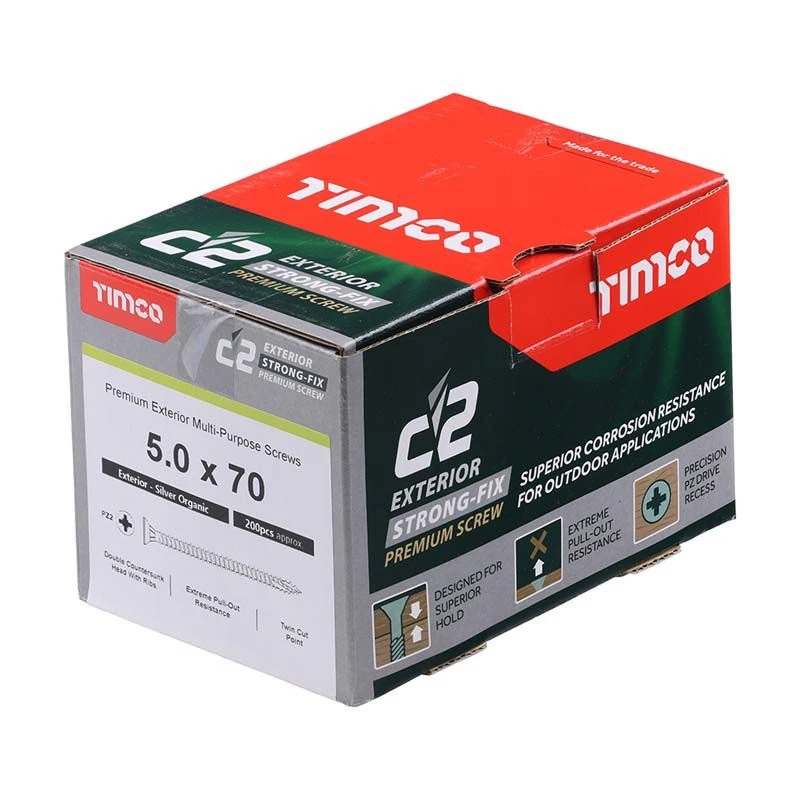 Timco C2 Exterior Strong-Fix Multi-Purpose Premium Screws - PZ - Double Countersunk - Silver 200pcs Box - 5.0 X 70 - 50070C2SBX 2 Timco C2 Exterior Strong-Fix Multi-Purpose Premium Screws - PZ - Double Countersunk - Silver 200pcs Box - 5.0 X 70 - 50070C2SBX - Image 2