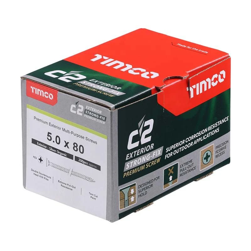 Timco C2 Exterior Strong-Fix Multi-Purpose Premium Screws - PZ - Double Countersunk - Silver 200pcs Box - 5.0 X 80 - 50080C2SBX 2 Timco C2 Exterior Strong-Fix Multi-Purpose Premium Screws - PZ - Double Countersunk - Silver 200pcs Box - 5.0 X 80 - 50080C2SBX - Image 2