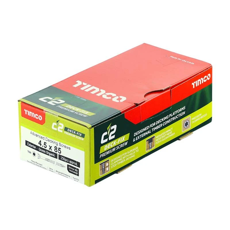 Timco C2 Deck-Fix Premium Decking Screws - TX - Countersunk - Exterior - Green Box 250pcs - 4.5 X 85 - 85C2D250BX 2 Timco C2 Deck-Fix Premium Decking Screws - TX - Countersunk - Exterior - Green Box 250pcs - 4.5 X 85 - 85C2D250BX - Image 2
