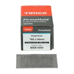 Timco FirmaHold Collated Brad Nails - 16 Gauge - Straight - A2 Stainless Steel Box 2000pcs - 16g X 50 - BSS1650 -Bostitch Store t i timco bss1650 2