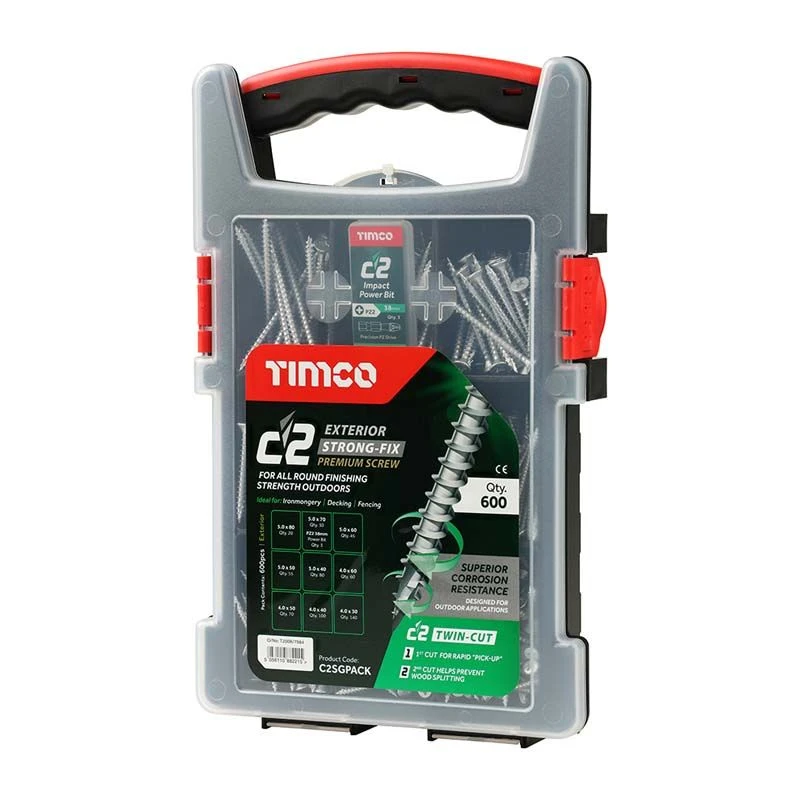 Timco C2 Exterior Strong-Fix Multi-Purpose Premium Screws - Mixed Grab Pack - PZ - Double Countersunk - Silver Tray 600pcs - 600pcs - C2SGPACK 2 Timco C2 Exterior Strong-Fix Multi-Purpose Premium Screws - Mixed Grab Pack - PZ - Double Countersunk - Silver Tray 600pcs - 600pcs - C2SGPACK - Image 2